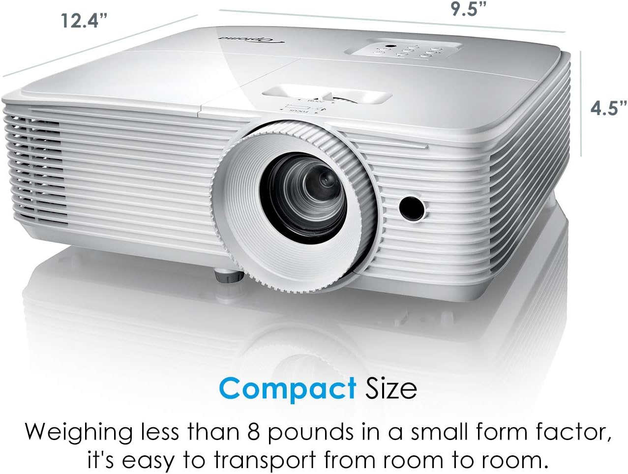 Optoma EH412 1080P HDR DLP Professional Projector in white color with a visible lens and speaker on the front.