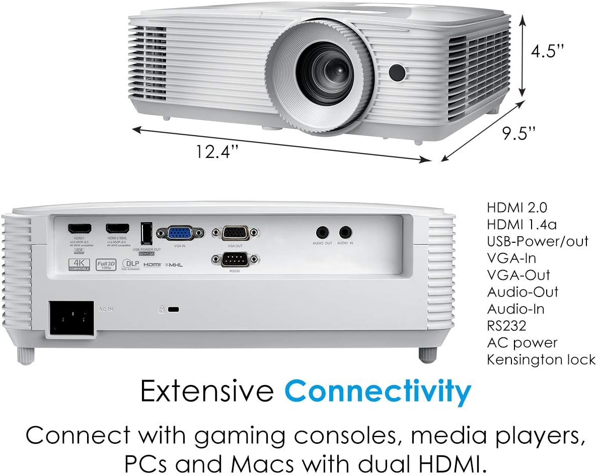 Optoma HD39HDR High Brightness HDR Home Theater Projector | 120Hz Refresh Rate | 4000 lumens | Fast 8.4ms Response time with 120Hz | Easy Setup with 1.3X Zoom | 4K Input | Quiet Operation 26dB