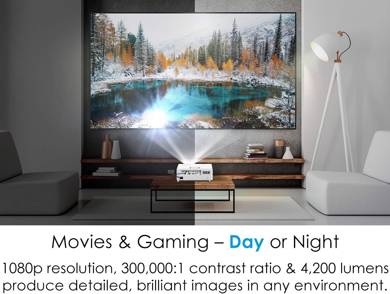 Optoma GT1090HDR Short Throw Laser Home Theater Projector | 4K HDR Input | Lamp-Free Reliable Operation 30,000 hours | Bright 4,200 lumens for Day and Night | Short Throw