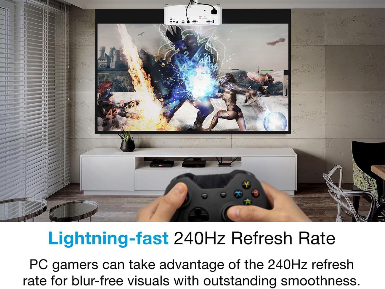 Optoma UHD38x Bright, True 4K UHD Gaming Projector | 4000 Lumens | 4.2ms Response Time at 1080p with Enhanced Gaming Mode | Lowest Input Lag on 4K Projector | 240Hz Refresh Rate | HDR10 & HLG, White
