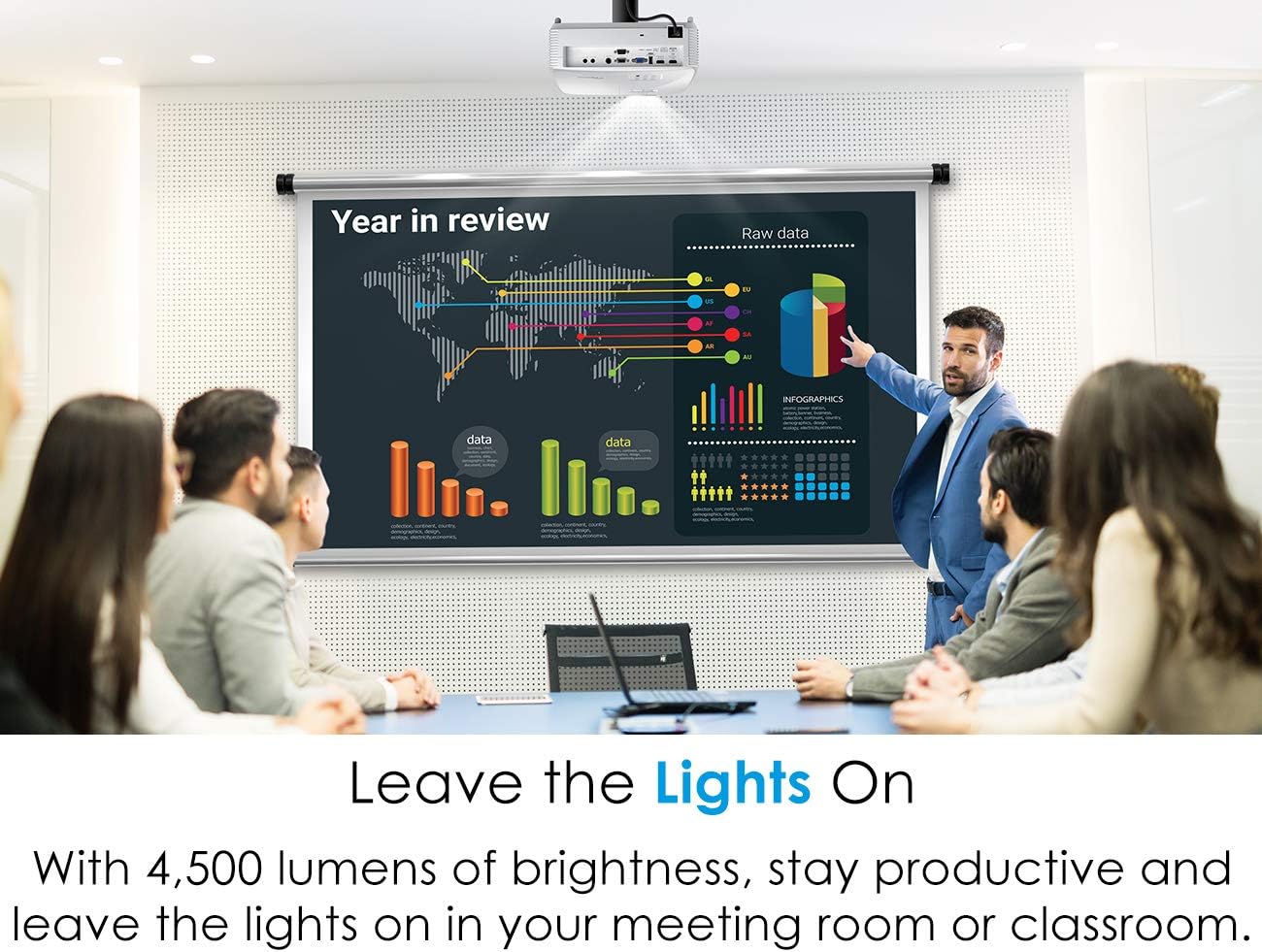 Optoma EH412 1080P HDR DLP Professional Projector | Super Bright 4500 Lumens | Business Presentations, Classrooms, and Meeting Rooms | 15000 Hour Lamp Life | 4K HDR Input | Speaker Built in , White