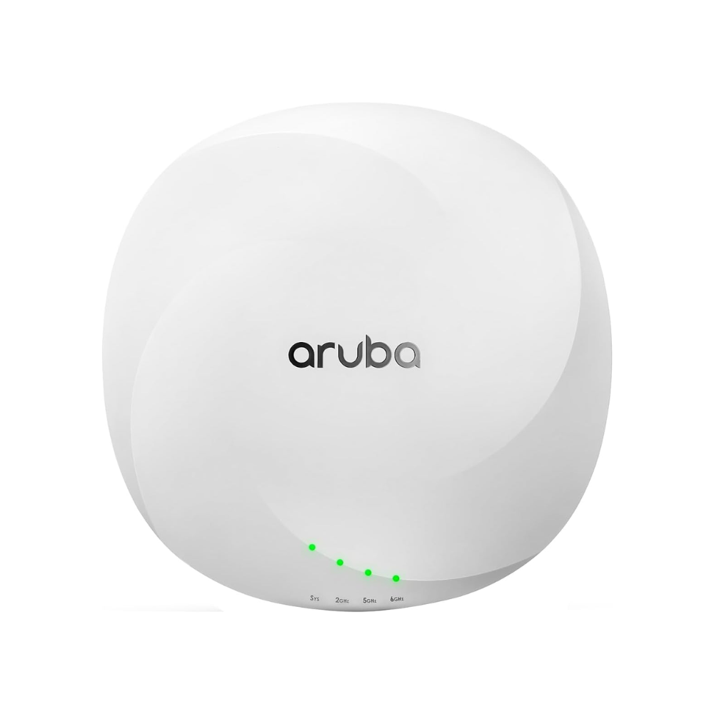 HP Aruba AP-655 Wi-Fi 6E campus access point in white with integrated antennas and status LEDs.