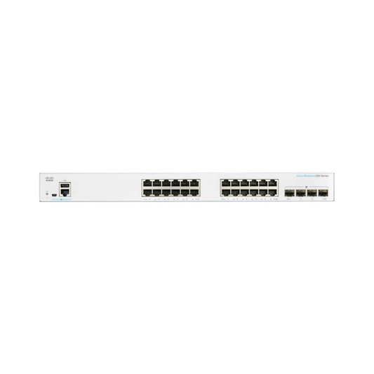 Cisco Catalyst 1300-24P-4G front view showcasing 24 PoE Gigabit Ethernet ports and 4 SFP uplink ports