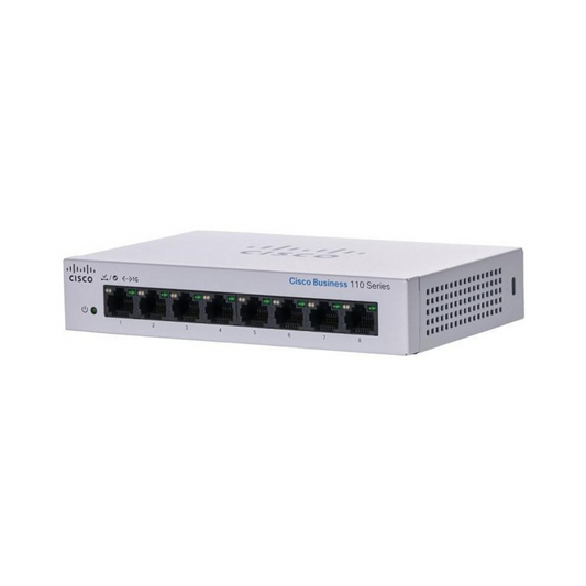 Cisco Business CBS110-8T-D front view showing 8 Gigabit Ethernet ports for high-speed networking