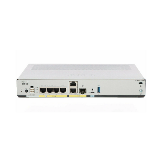Cisco C1121-4P front view showing 4 Gigabit Ethernet ports and compact design