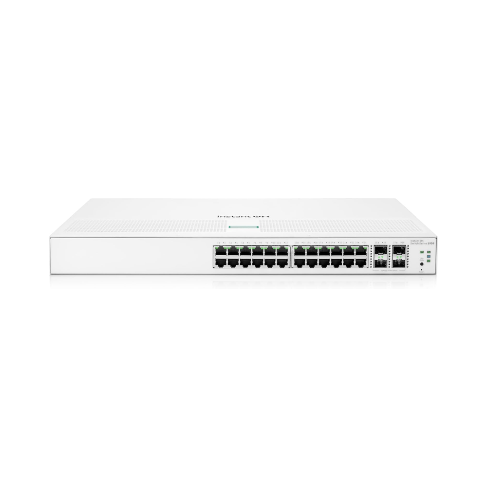 Aruba Instant On 1930 24G PoE Switch JL682A featuring 24 Gigabit ports and 4 10G SFP+ uplinks.