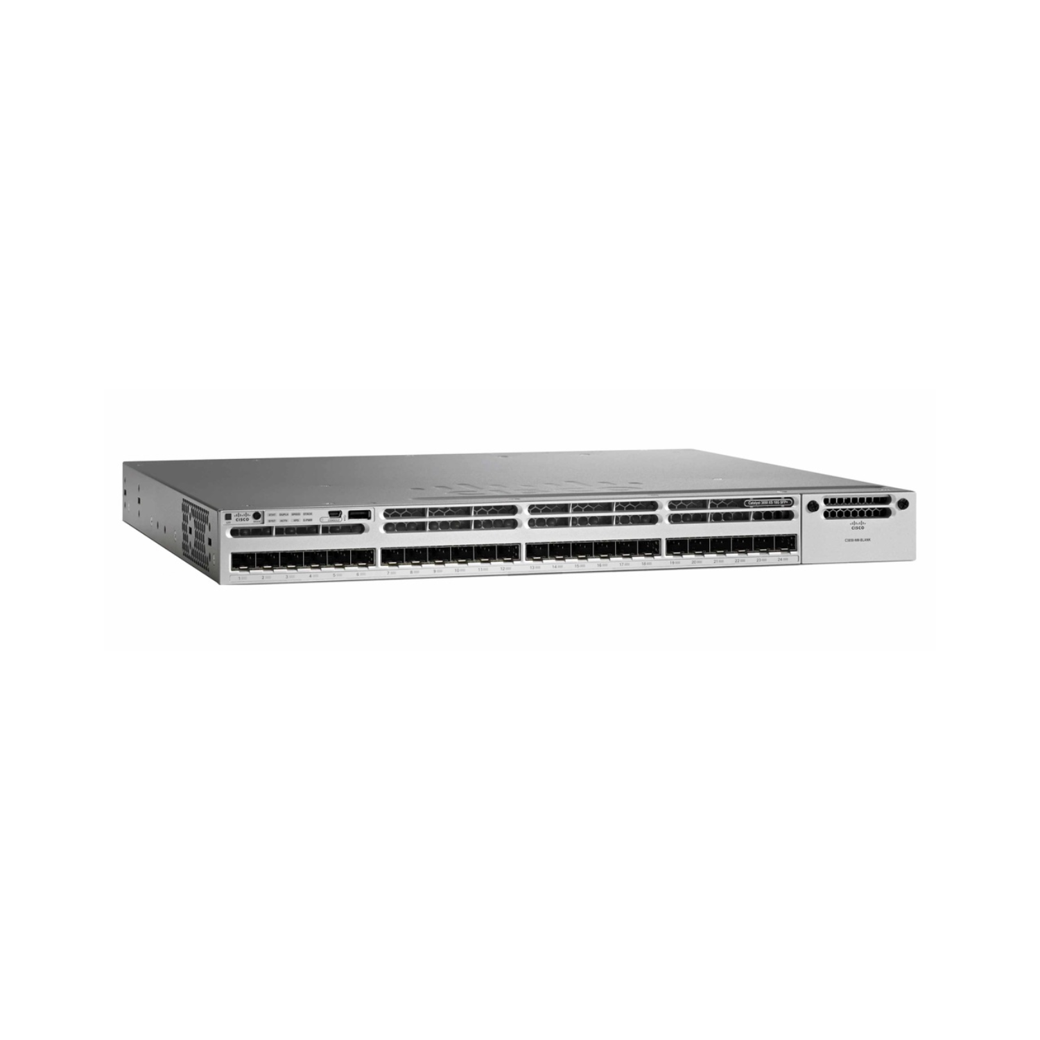 Cisco WS-C3850-24S-S switch with 24 SFP fiber ports for high-speed enterprise networking