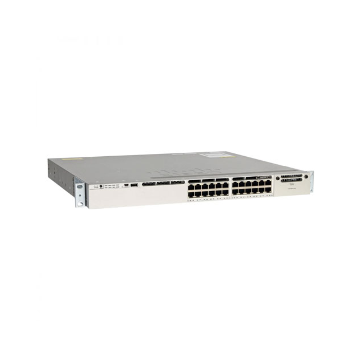 Cisco WS-C3850-24T-L stackable switch with 24 Gigabit Ethernet ports and advanced security features