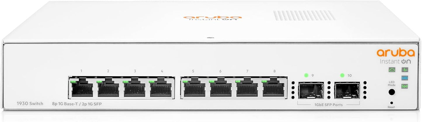 HPE Networking Instant On Switch Series 1930 8-Port Gb Smart-Managed Layer 2+ Ethernet Switch | 8X 1G | 2X SFP | US Cord (JL680A#ABA)