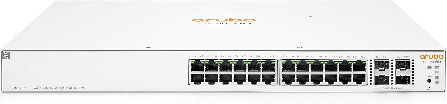 Aruba Instant On 1930 24-Port Gb Ethernet 24xGE PoE (195W), 4X 1G/10G SFP+, L2+ Smart Switch US Cord (JL683A#ABA)