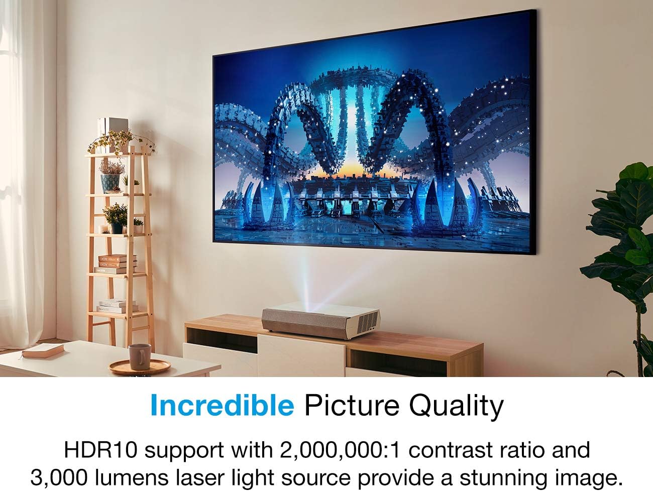 Optoma CinemaX P2 White Smart 4K UHD Laser Projector for Home Theater | 3000 Lumens Superior Image with Laser & 6-Segment Color Wheel | Ultra-Short Throw | Built-In Soundbar