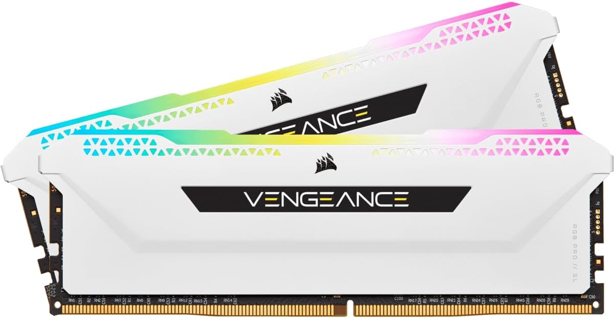 Corsair VENGEANCE RGB PRO SL DDR4 32GB (2x16GB) 3600MHz CL18 Intel XMP 2.0 AMD Ryzen iCUE Compatible Computer Memory - White (CMH32GX4M2D3600C18W)