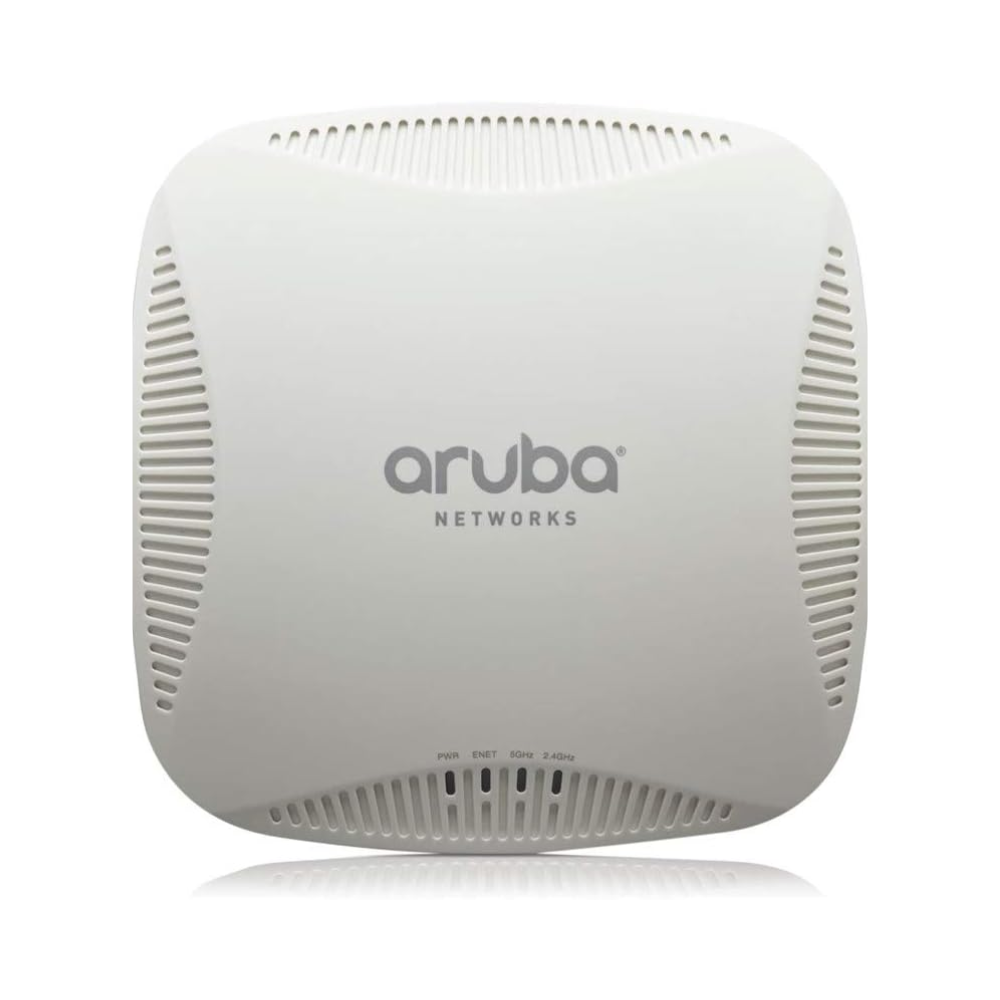 Aruba IAP-205-US indoor wireless access point with a sleek white compact design and status LED indicators.