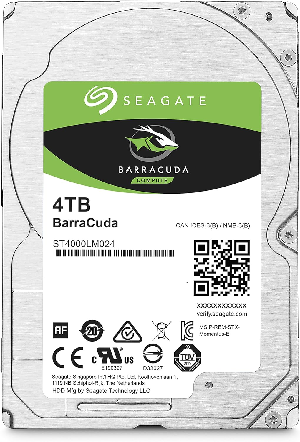 Seagate BarraCuda Mobile Hard Drive 4TB SATA 6Gb/s 128MB Cache 2.5-Inch 15mm (ST4000LM024),Mechanical Hard Disk