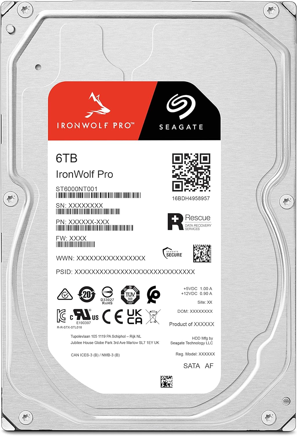 Seagate IronWolf Pro, 6 TB, Enterprise NAS Internal HDD –CMR 3.5 Inch, SATA 6 Gb/s, 7,200 RPM, 256 MB Cache for RAID Network Attached Storage (ST6000NT001)