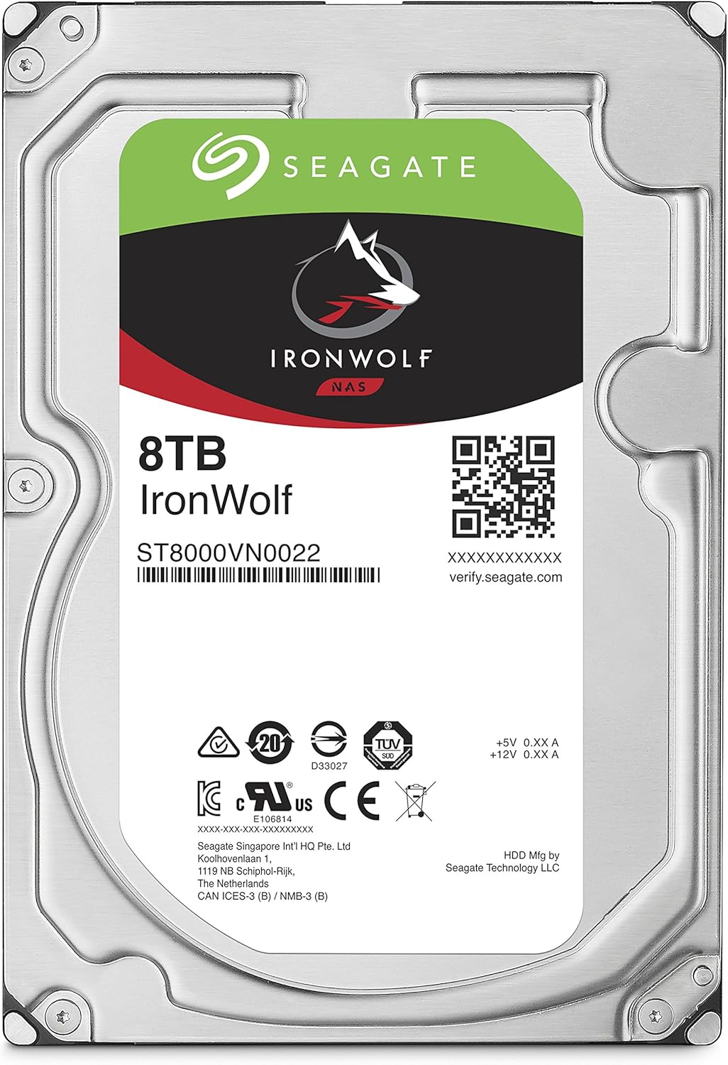 Seagate IronWolf 8Tb NAS Internal Hard Drive HDD – 3.5 Inch SATA 6GB/S 7200 RPM 256MB Cache for Raid Network Attached Storage (ST8000VN0022),Silver