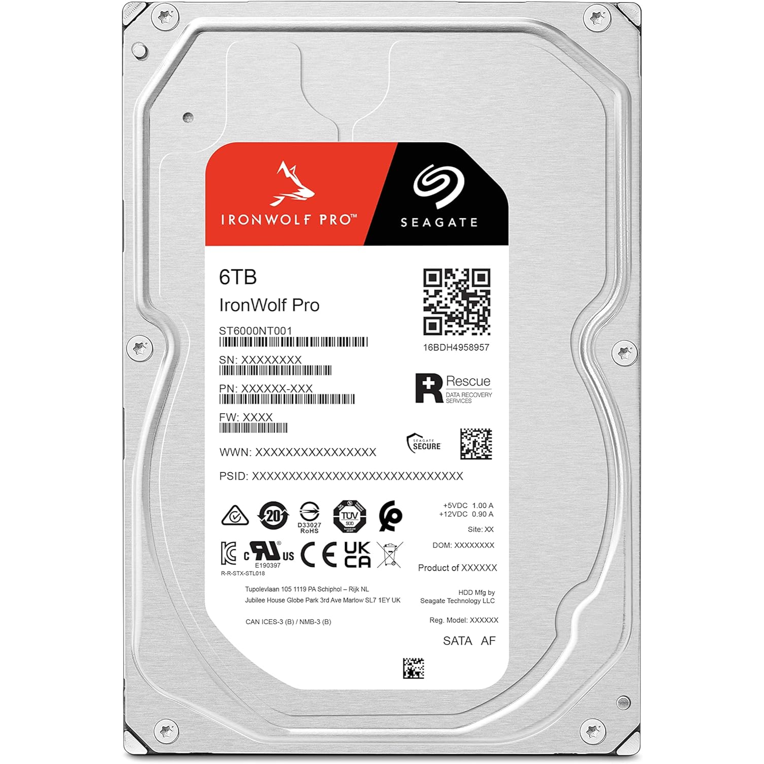 Seagate IronWolf Pro, 6 TB, Enterprise NAS Internal HDD –CMR 3.5 Inch, SATA 6 Gb/s, 7,200 RPM, 256 MB Cache for RAID Network Attached Storage (ST6000NT001)