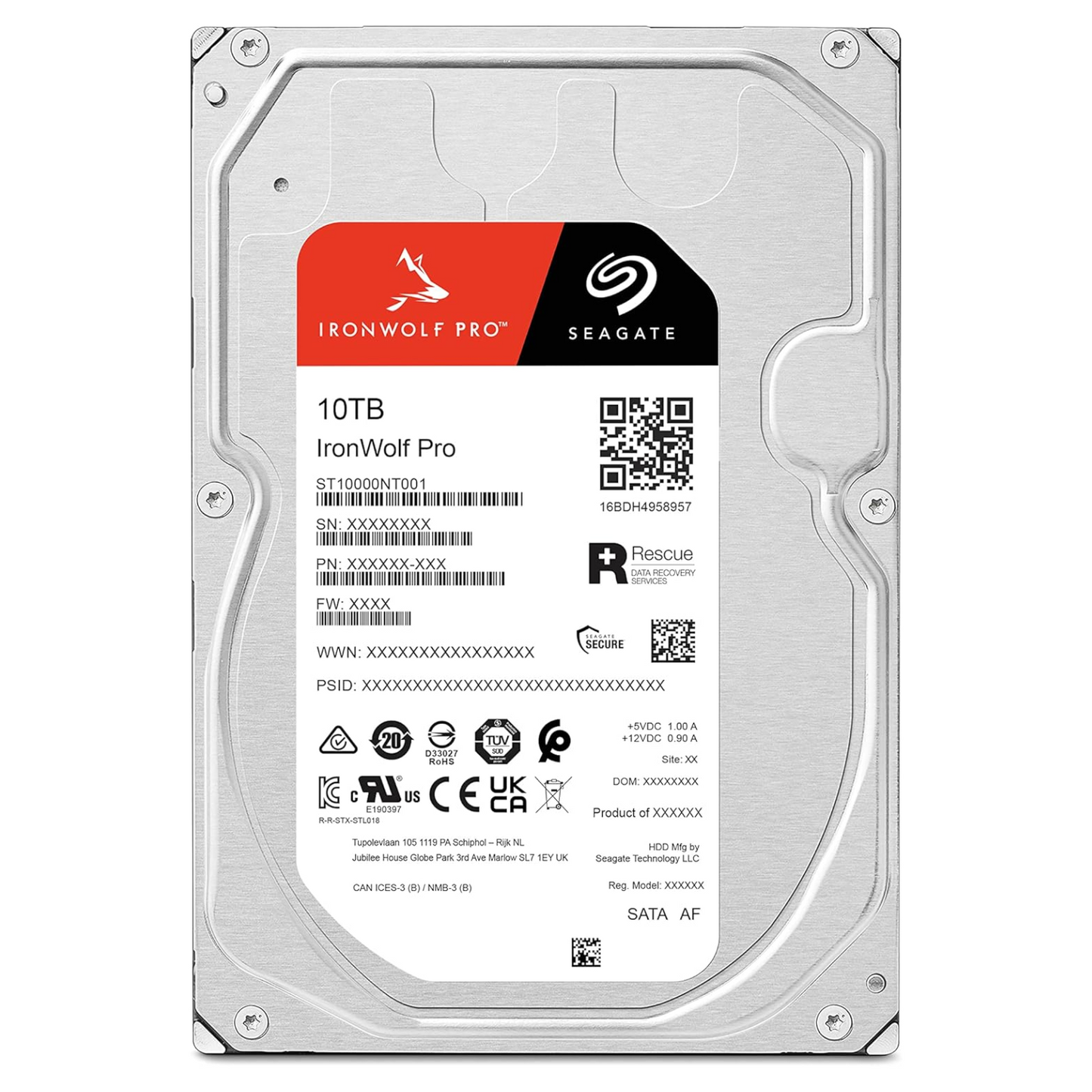 Seagate IronWolf Pro, 10 TB, Enterprise NAS Internal HDD –CMR 3.5 Inch, SATA 6 Gb/s, 7,200 RPM, 256 MB Cache for RAID Network Attached Storage (ST10000NT001)