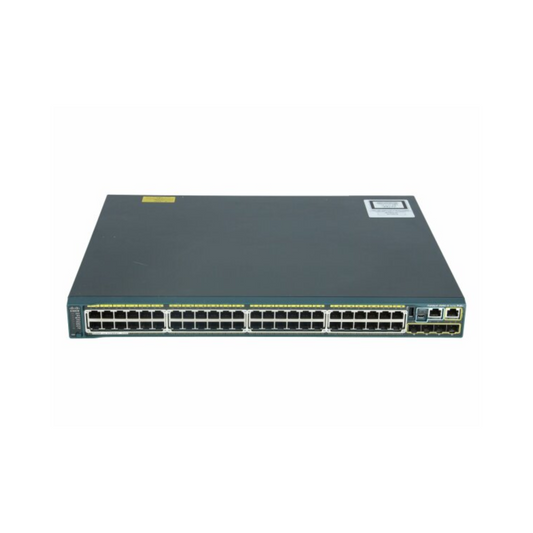 Cisco Catalyst WS-C2960X-48SFP-L front view showing 48 Gigabit Ethernet ports and 4 SFP uplink ports