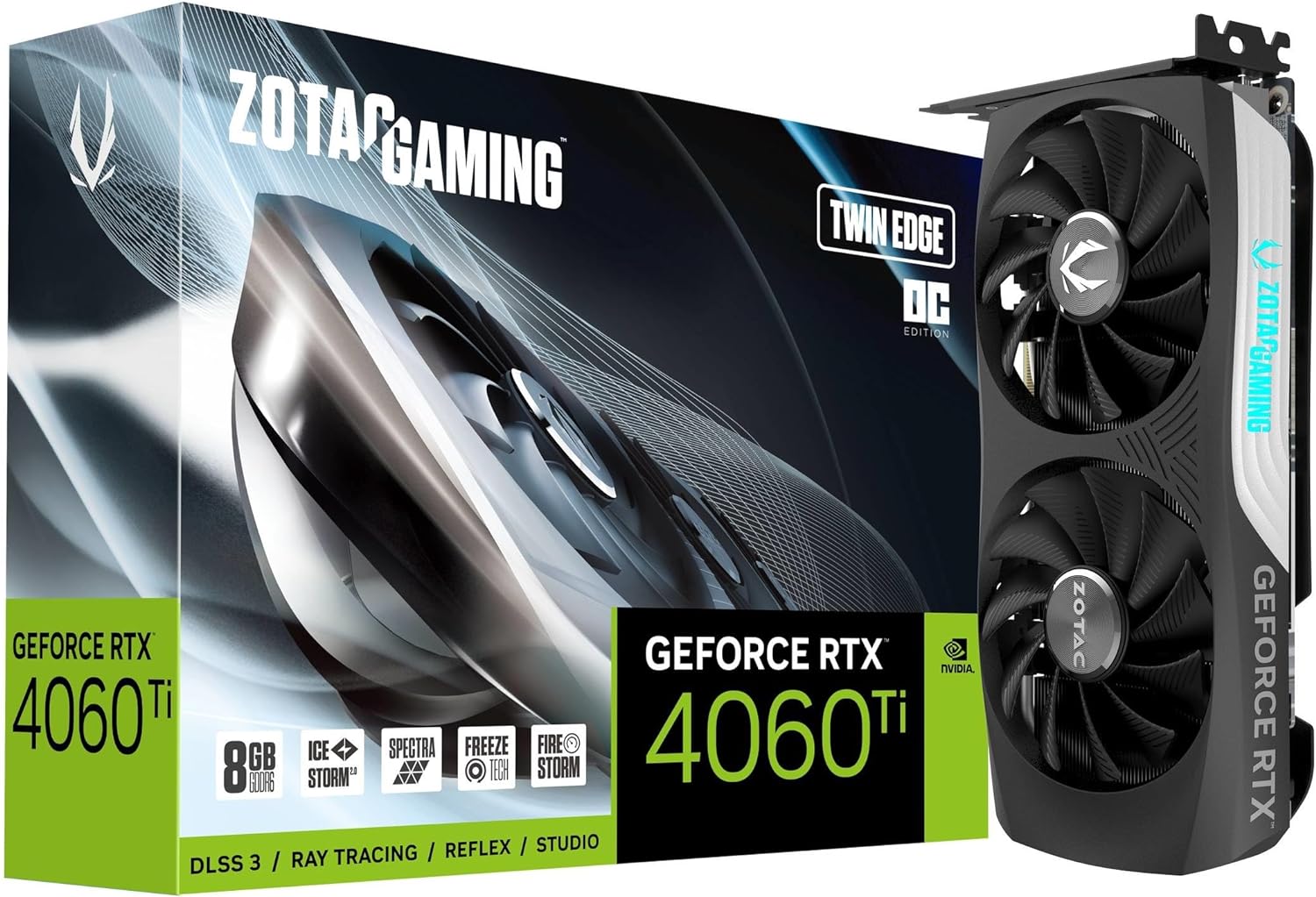 ZOTAC Gaming GeForce RTX 4060 Ti 8GB Twin Edge OC DLSS 3 8GB GDDR6 128-bit 18 Gbps PCIE 4.0 Compact Gaming Graphics Card, IceStorm 2.0 Advanced Cooling, Spectra RGB Lighting, ZT-D40610H-10M