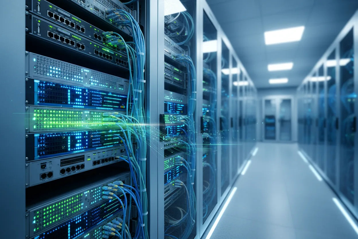 Server racks with network cables in a data center